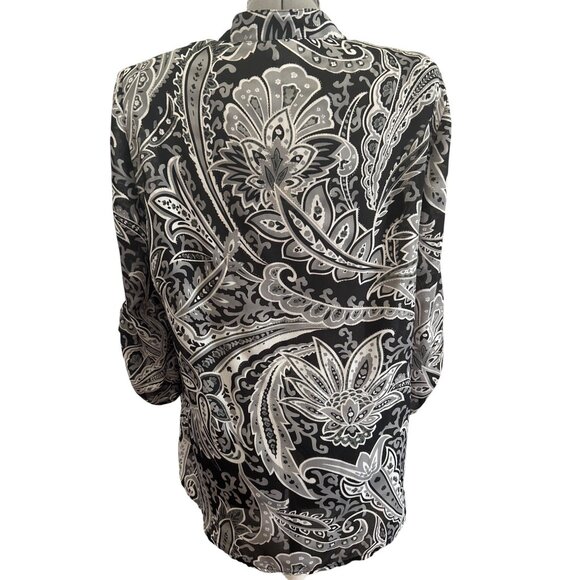 Coral Bay Plus Black & White Paisley Faux 2 Pc Top 1X Lightweight Womens Blouse - Picture 3 of 10